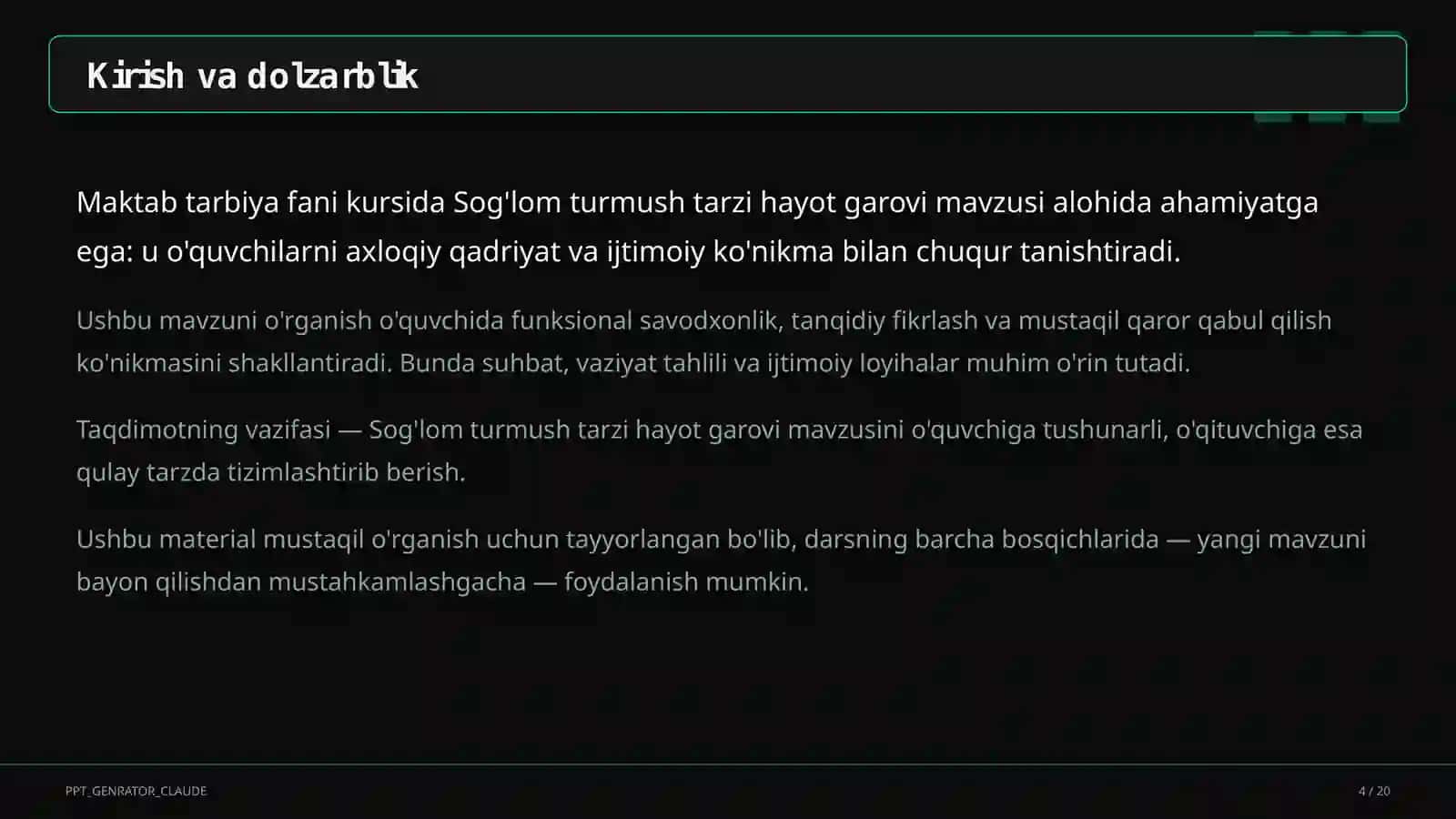 Sog'lom turmush tarzi hayot garovi (7-sinf) 4