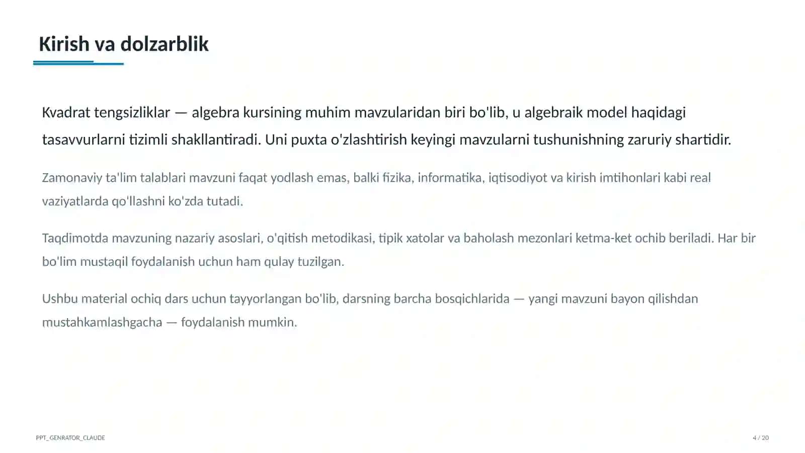 Kvadrat tengsizliklar (9-sinf) 4