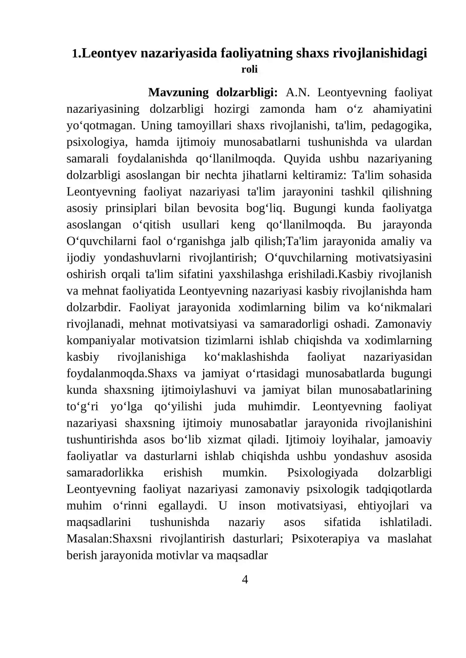 Shaxsning tuzilishi va rivojlanishi to'g'risida umumiy fikr (Leontiev) 4