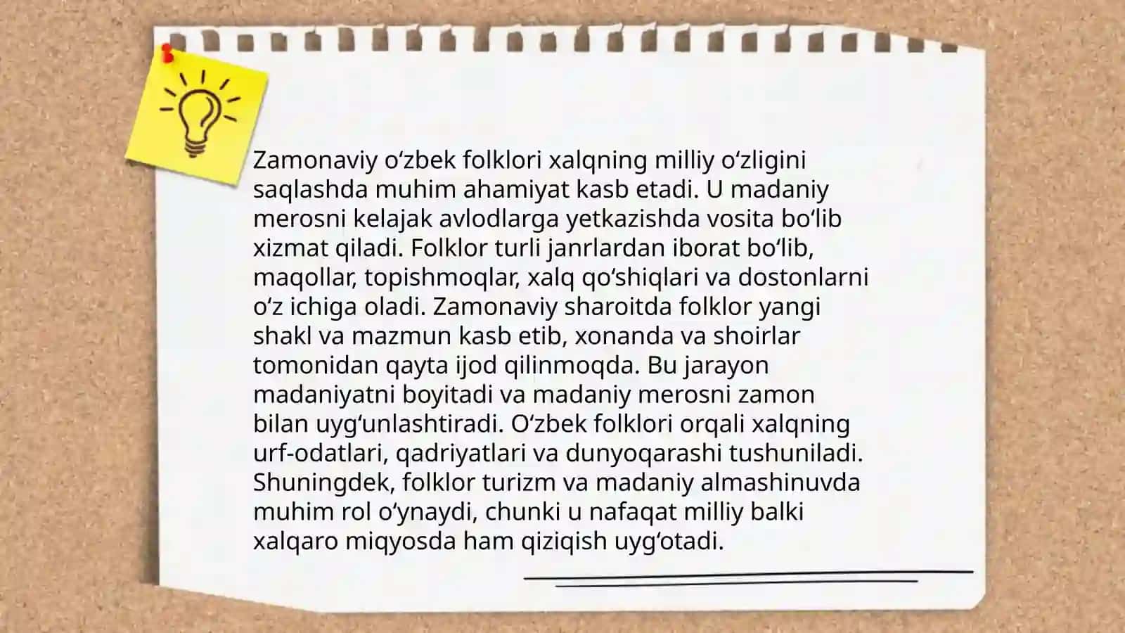 O’zbek tilida Folklorning milliy ma’naviyatimiz asoslaridan biri ekanligi bugungi kun folklor namunalari asosida 4