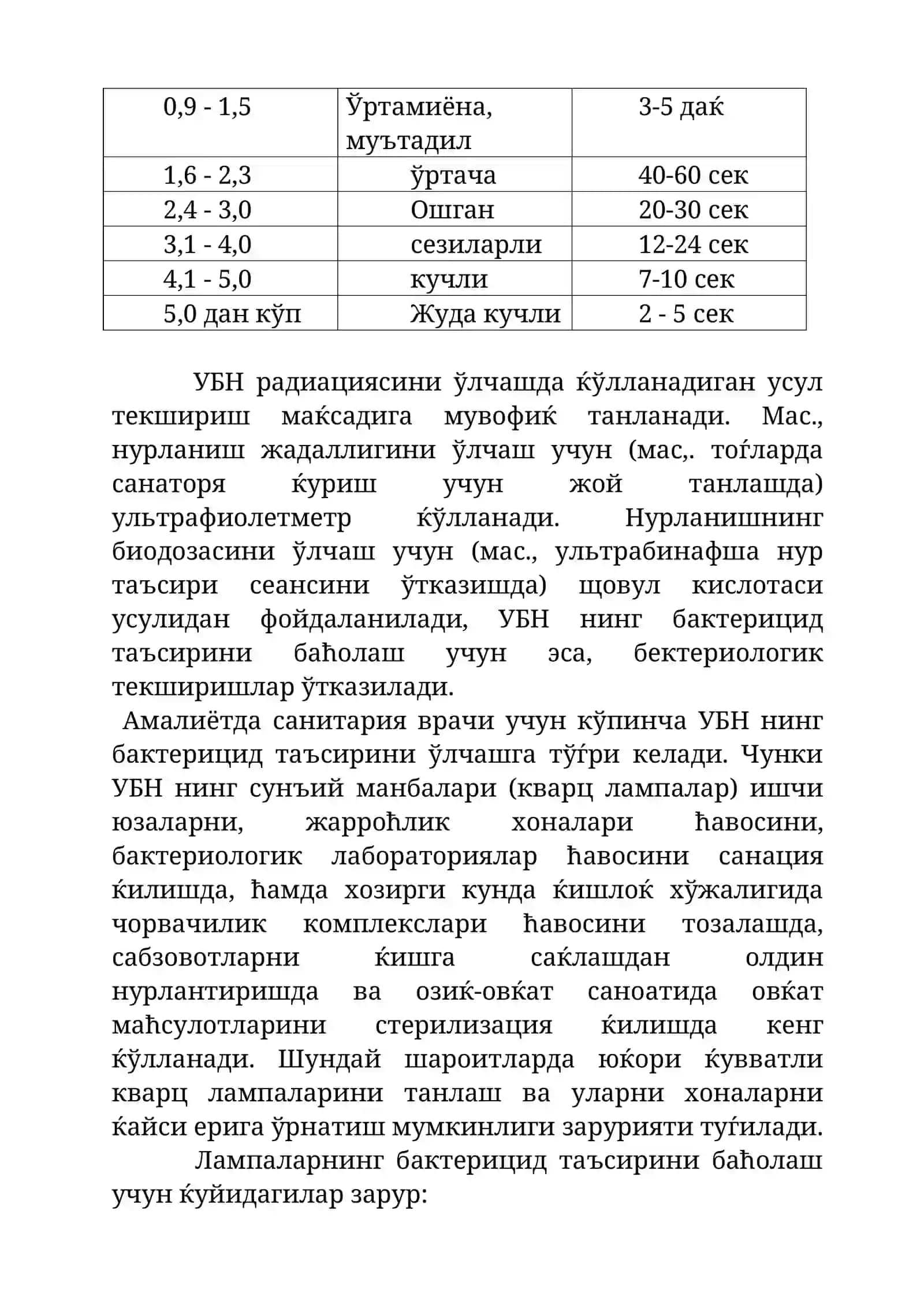 ИНФРАЌИЗИЛ ВА УЛЬТРАБИНАФША РАДИАЦИЯНИНГ ЖАДАЛЛИГИНИ ТЕКШИРИШ ВА БАЋОЛАШ УСУЛЛАРИ 4