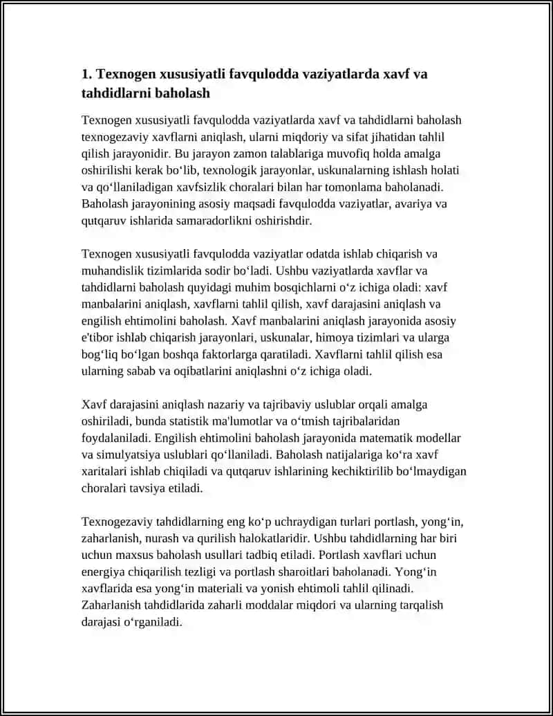 TEXNOGEN XUSUSIYATLI FAVQULODDA VAZIYATLARDA AVARIYA-QUTQARUV VA BOSHQA KECHIKTIRIB BOLMAYDIGAN ISHLARNI OLIB BORISH 4