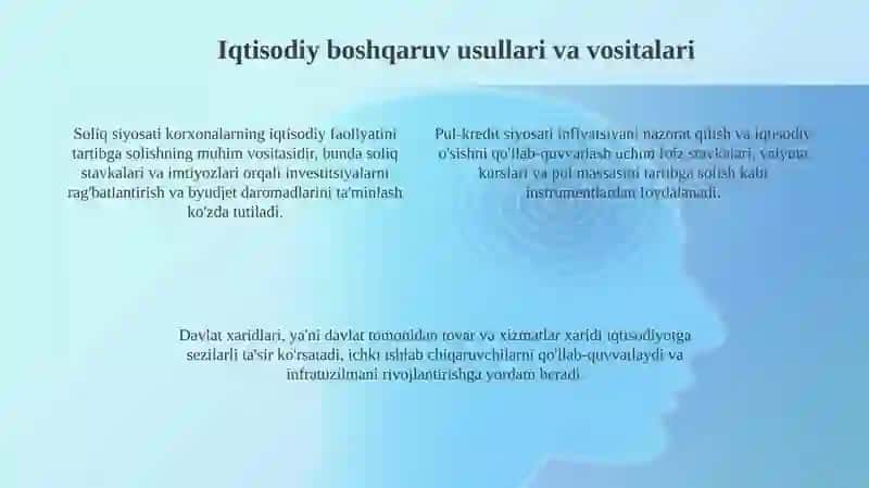 Iqtisodiy sohani boshqarish va tartibga solishning usullari va vositalari 4