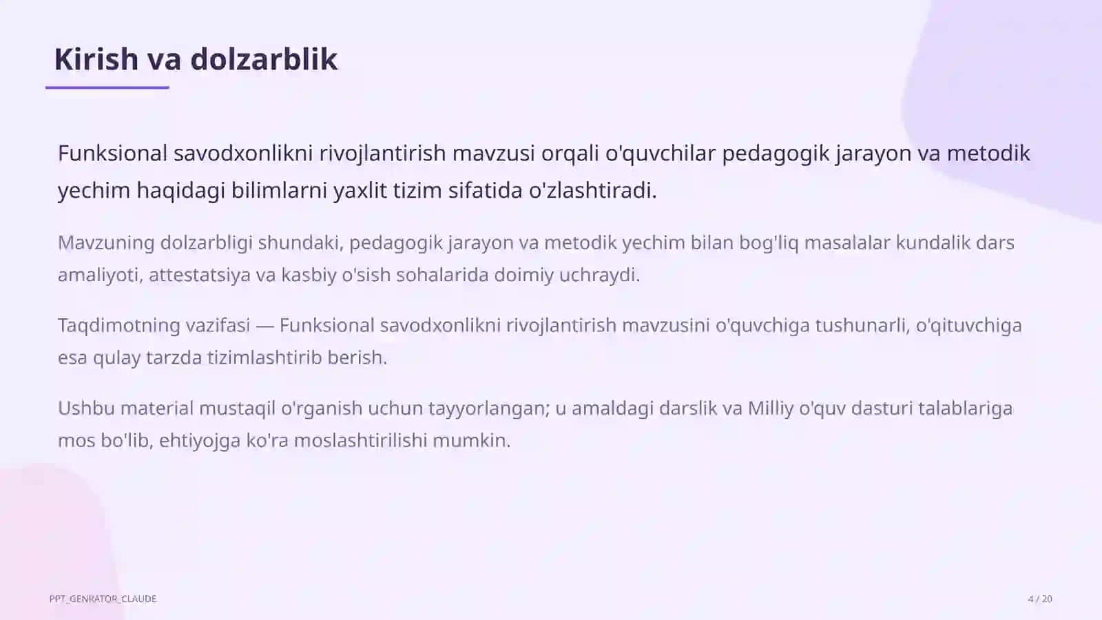 Funksional savodxonlikni rivojlantirish 4