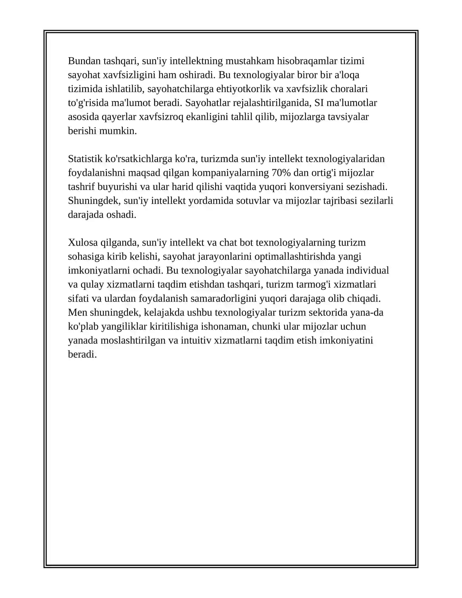 TURIZMDA SUNʼIY INTELLEKT VA CHAT BOT TEXNOLOGIYALAR 4