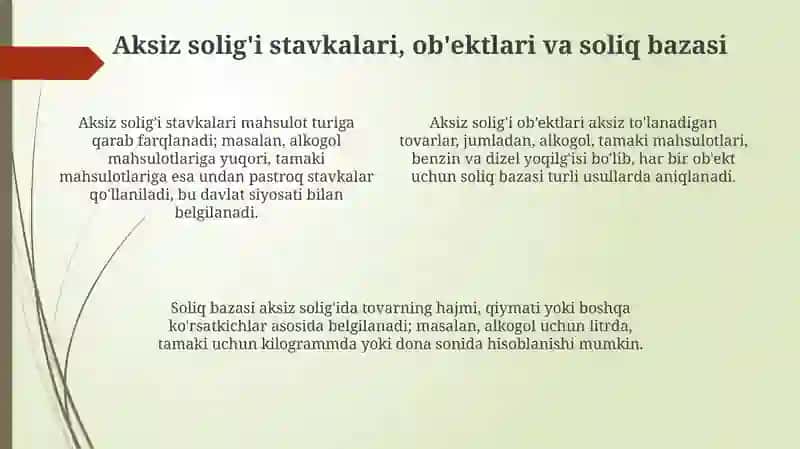 O'zbekiston Respublikasi soliq-byudjet siyosatida aksiz solig'ini turgan o'rni va ahamiyati 4