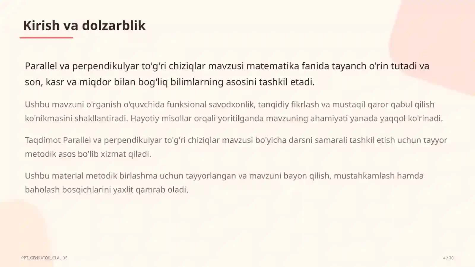 Parallel va perpendikulyar to'g'ri chiziqlar (6-sinf) 4