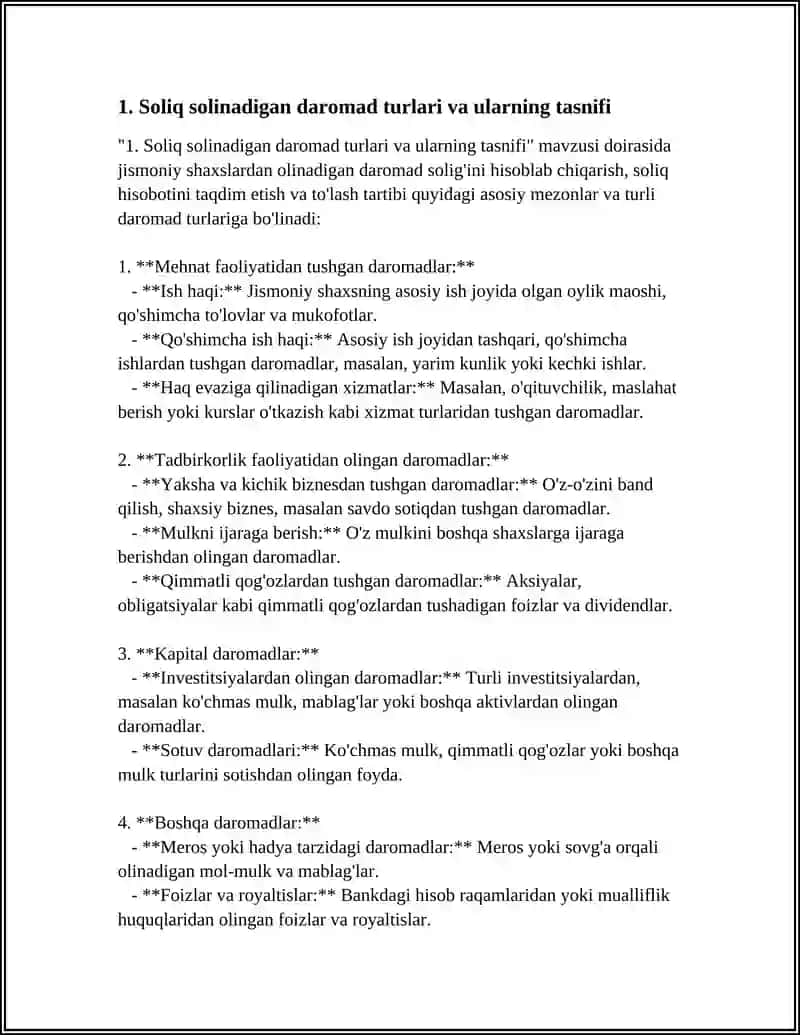 Soliq solinadigan daromad turlari va ularning tasnifi 4