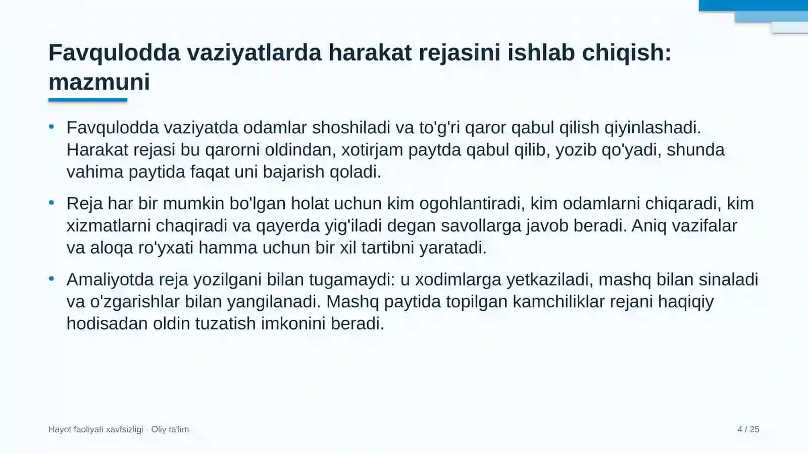 Elektron hujjat aylanishi tizimlarida favqulodda vaziyatlarda harakat rejasini ishlab chiqish 4