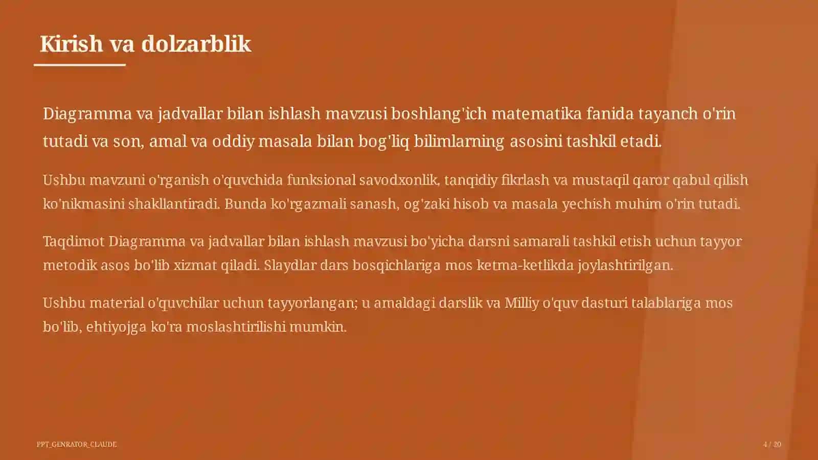 Diagramma va jadvallar bilan ishlash (4-sinf) 4