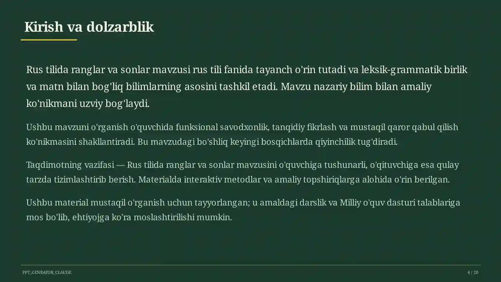Rus tilida ranglar va sonlar (2-sinf) 4