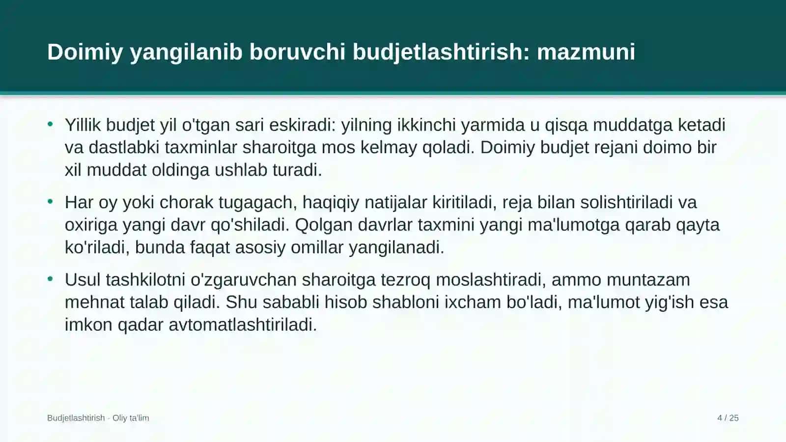 daryo transportida doimiy yangilanib boruvchi budjetlashtirish 3490 4