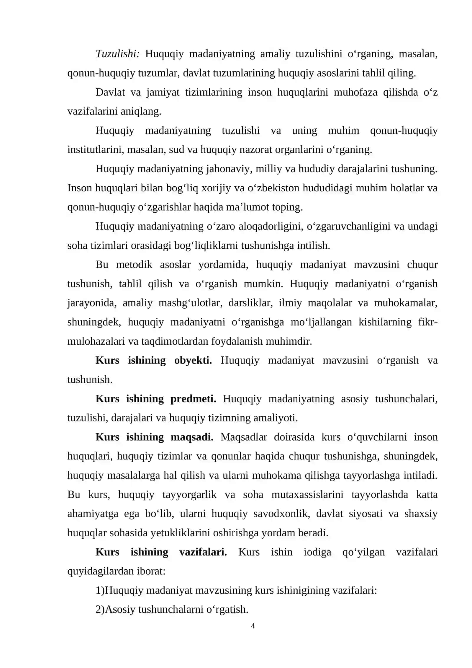 HUQUQIY MADANIYAT TUSHUNCHASI, TUZULISHI,  DARAJALARI 4