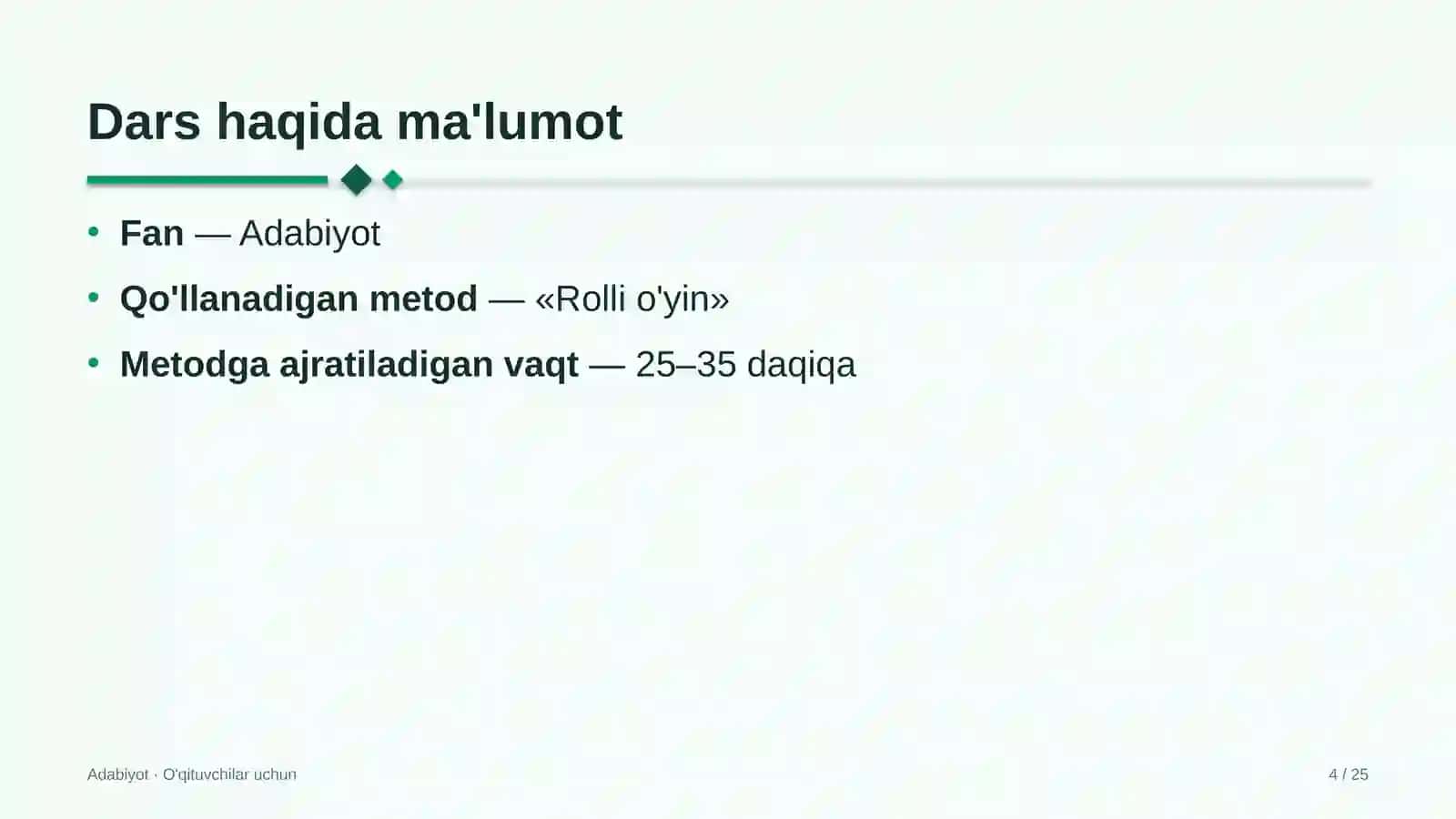 adabiyot darslarida rolli o'yin metodidan foydalanish 5033 4