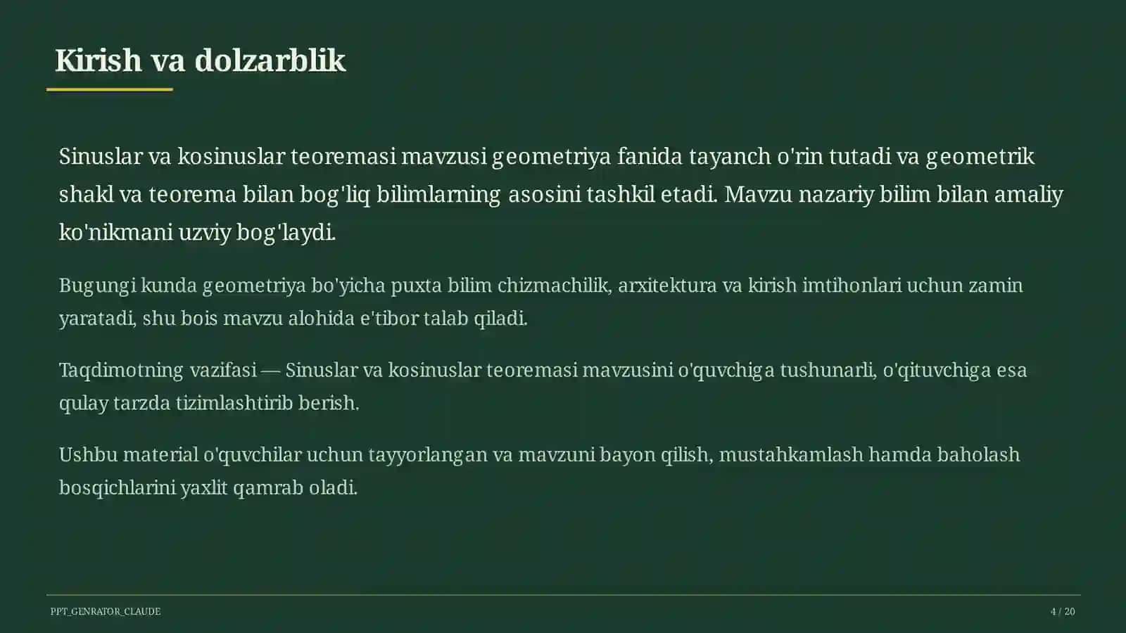 Sinuslar va kosinuslar teoremasi (9-sinf) 4