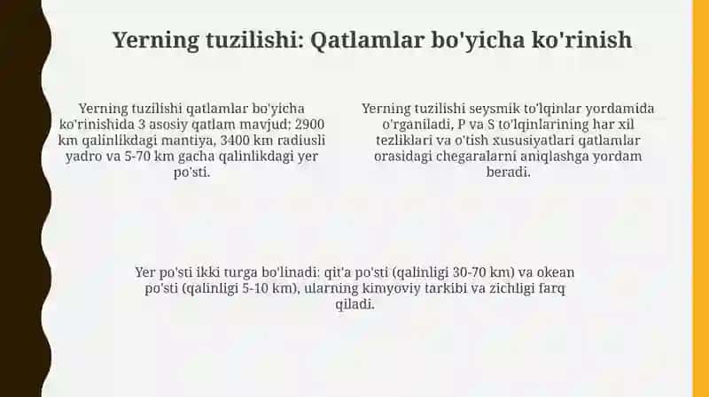 Yerning paydo boʻlishi, tuzilishi va kimyoviy tarkibi 4