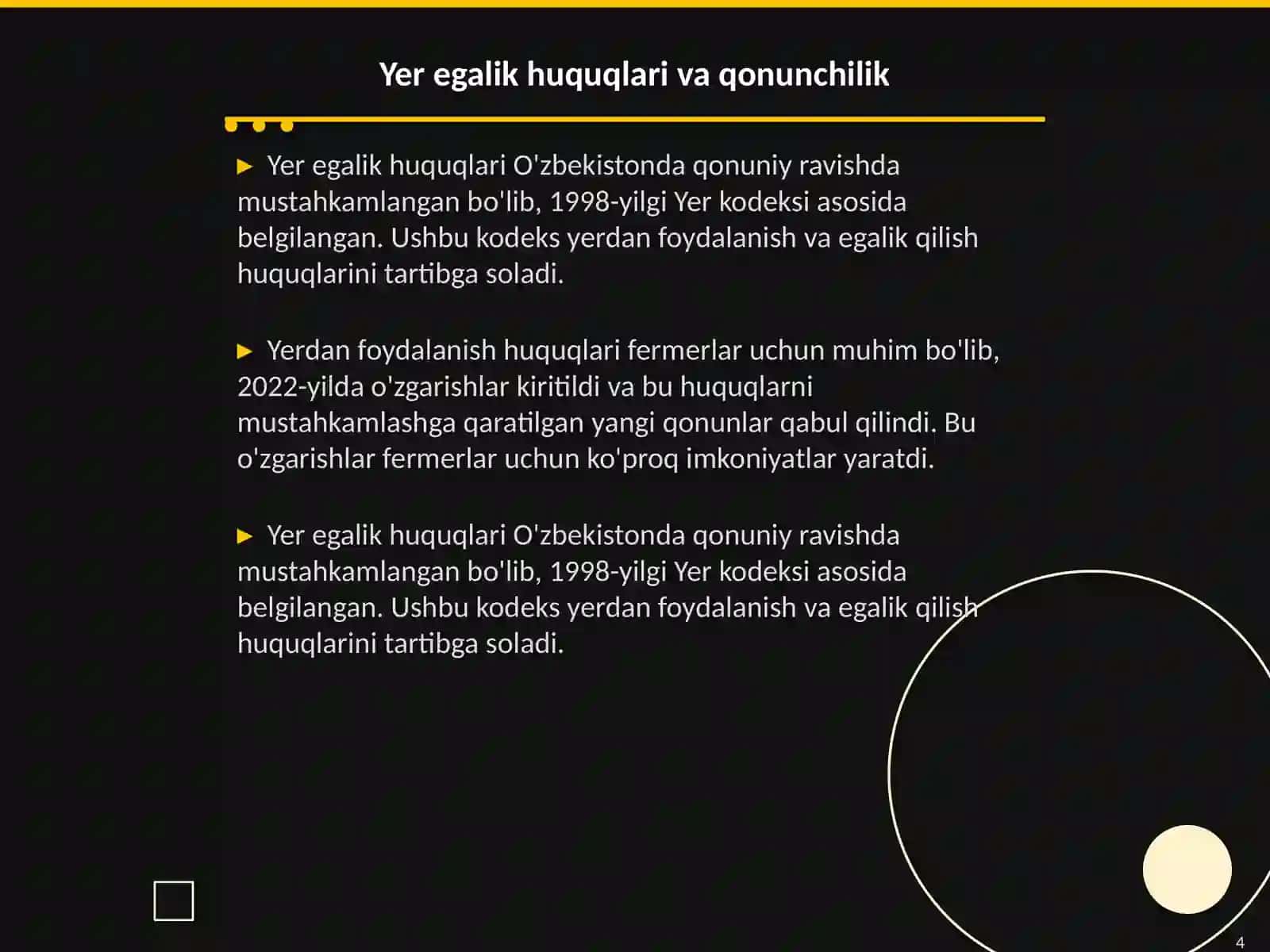 Yer munosabatlari, fermer xo'jaliklari va agrar sohasidagi innovatsiyalar 4