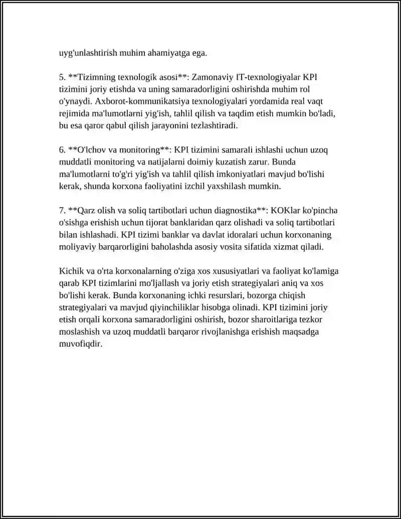 KICHIK VA O'RTA KORXONALARDA KPI TIZIMINI QO'LLASH: XUSUSIYATLARI VA MUAMMOLARI 4