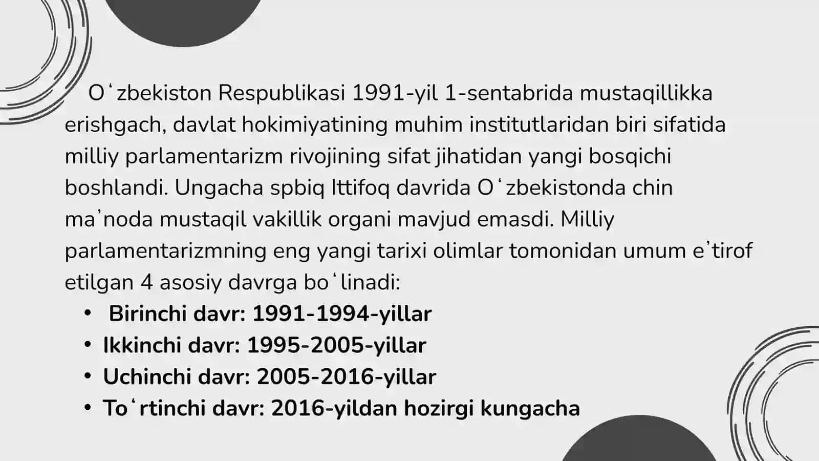 OLIY MAJLIS - OLIY VAKILLIK VA QONUN CHIQARUVCHI ORGAN (2) 4