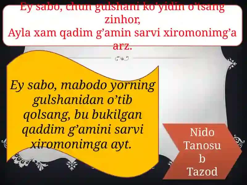 Nodiraning  an’anaviy  she’riyati  Uning  ,,Arz’’  radifli  g’azali  tahlili 4