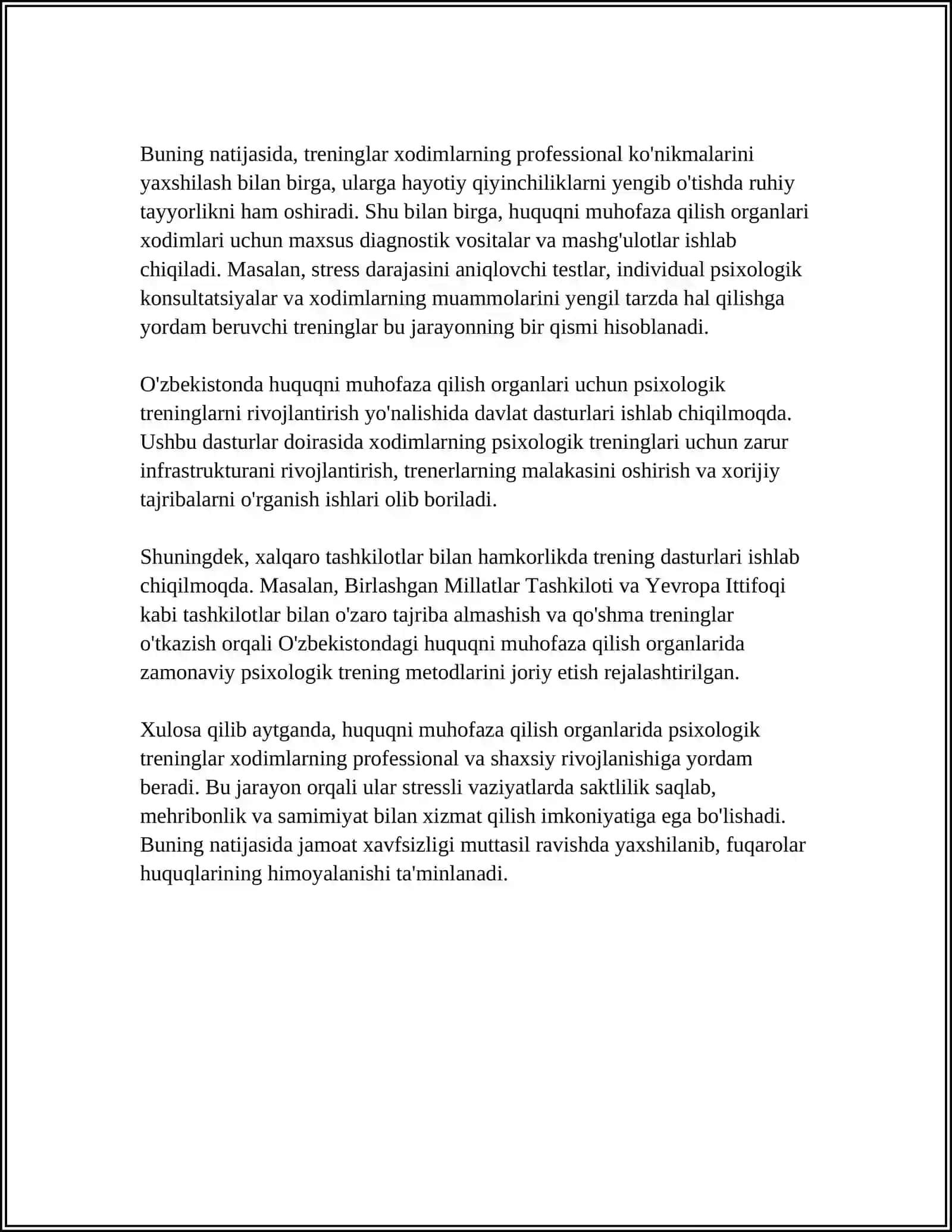 MUSTAQIL ISH Mavzu: “HUQUQNI MUHOFAZA QILISH ORGANI VA HARBIY SOHADA PSIXOLOGIK XIZMATNING SHAXS SHAKLLANISHIDAGI PSIXOKORREKSIYASI” 4