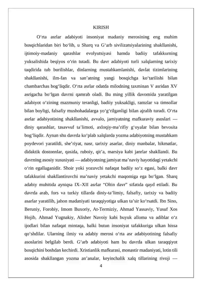 Oʻrta asrlar adabiyoti tarixi 4