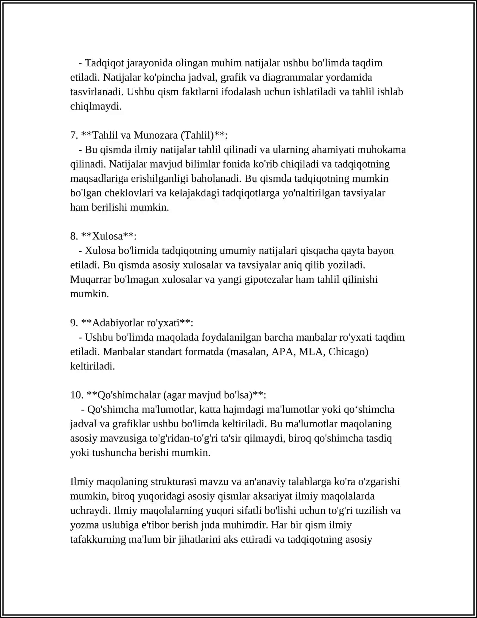 ILMIY MAQOLA VA TEZISLARNI YOZISH TALABLARI. TADQIQOT NATIJALARINI RASMIYLASHTIRISH 4