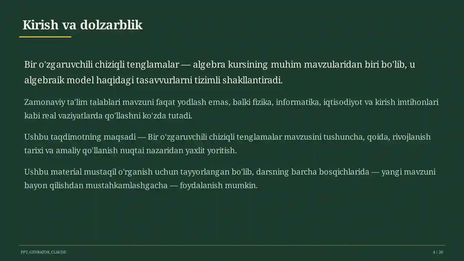 Bir o'zgaruvchili chiziqli tenglamalar (7-sinf) 4