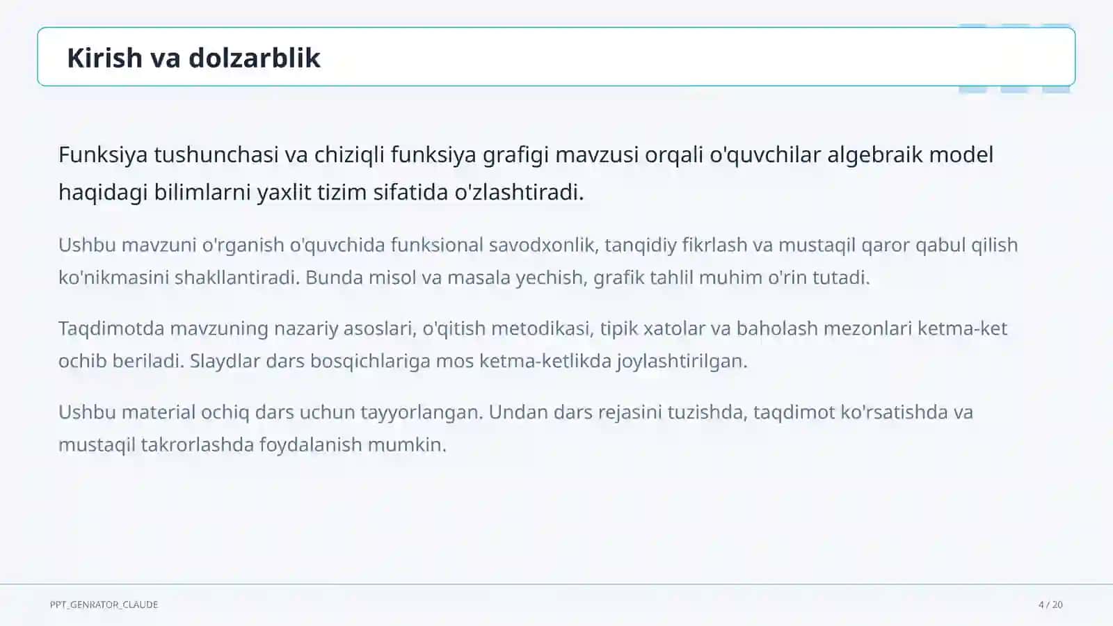 Funksiya tushunchasi va chiziqli funksiya grafigi (7-sinf) 4