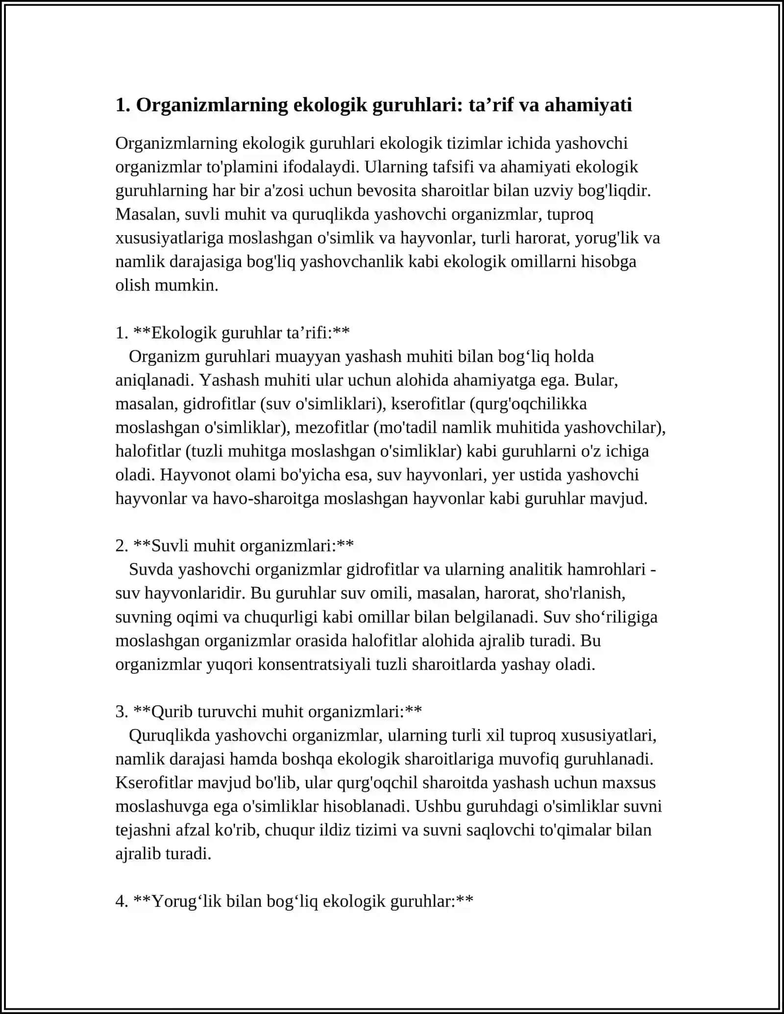 ORGANIZMLARNING EKOLOGIK GURUHLARINI O'RGANISH 4