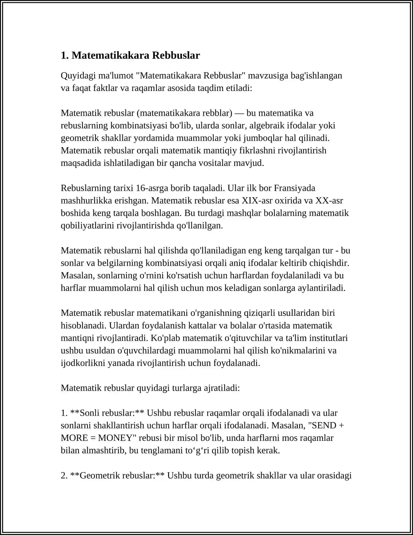O'QUVCHILARNING MANTIQIY FIKRLASHLARINI O'STIRISH. QIZIQARLI MATEMATIKA KECHALARI VA VIKTORINALAR TASHKIL QILISH 4