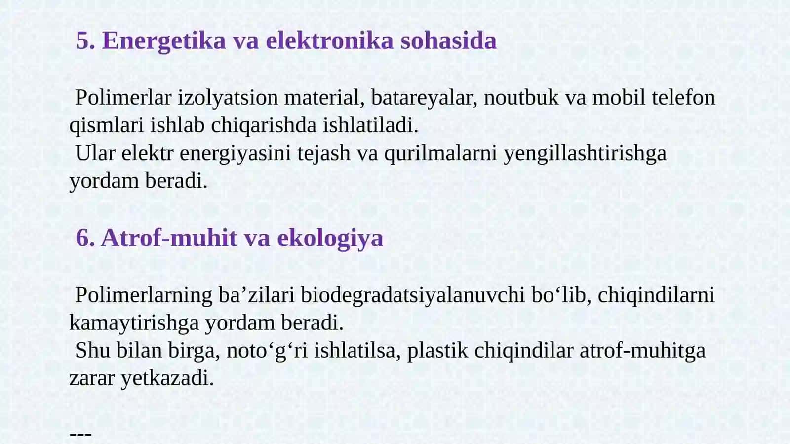 POLIMERLAR VA   KOMPOZITSION MATERIALLARNING AHAMIYATI 4