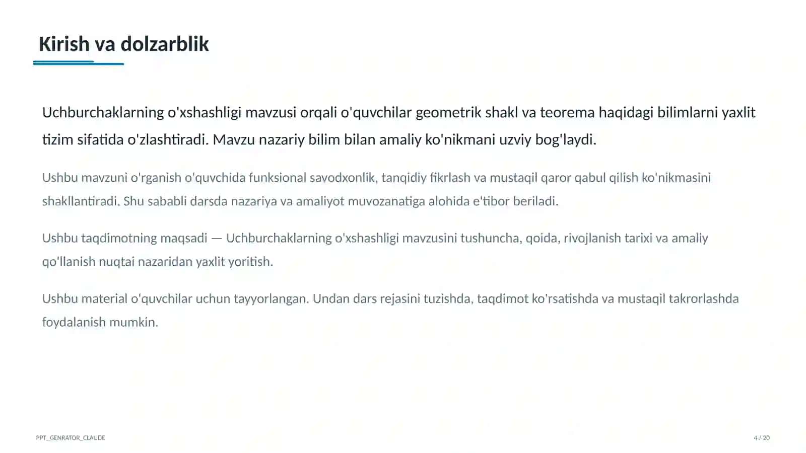Uchburchaklarning o'xshashligi (8-sinf) 4