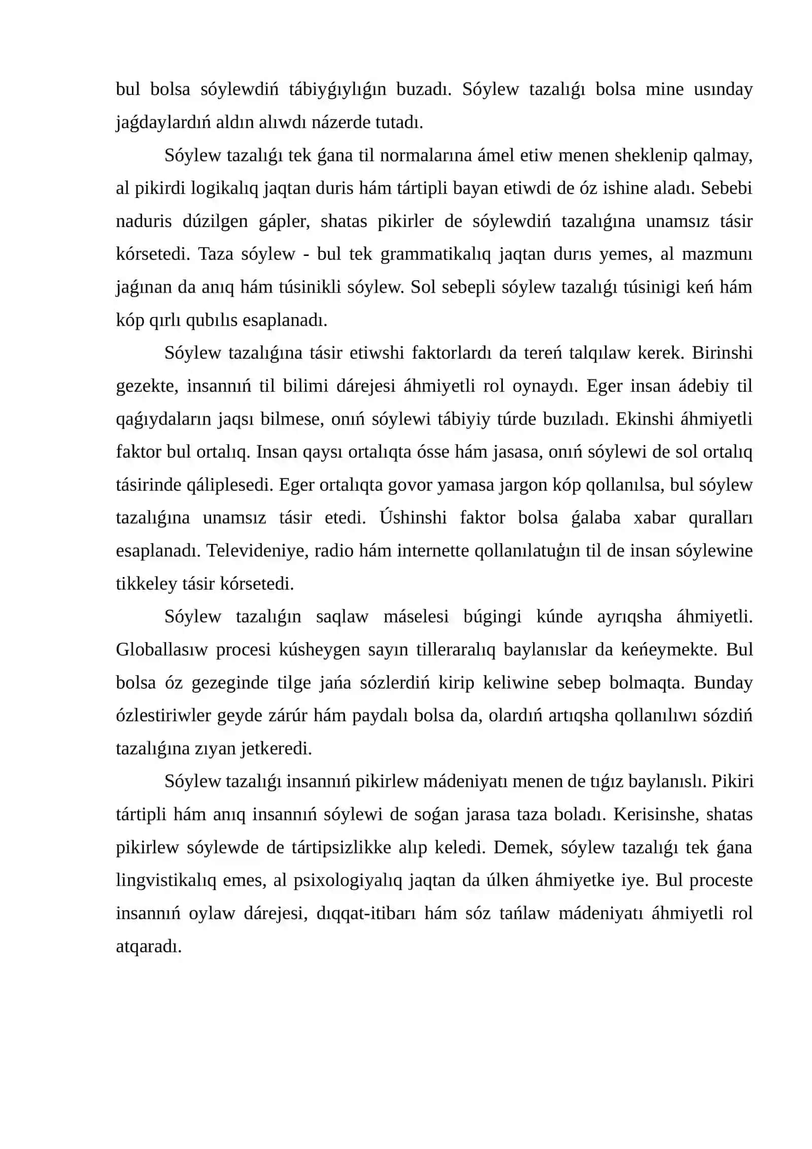 Sóylewdiń tazalıģı onıń tiykarģı belgisi sıpatında 4