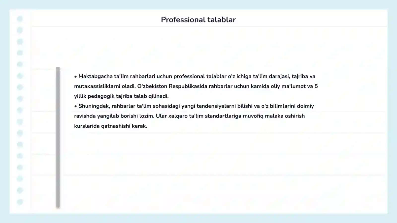Maktabgacha ta'lim rahbari talablari 4