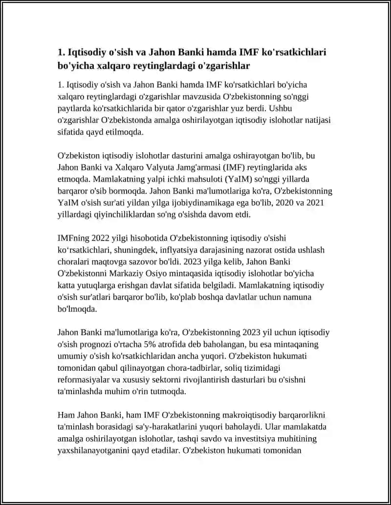 YANGI O'ZBEKISTON IJTIMOIY-SIYOSIY, IQTISODIY VA MADANIY HAYOTIDA RO'Y BERAYOTGAN O'ZGARISHLARNING XALQARO REYTING VA INDEKSLARDA AKS ETISHI 4