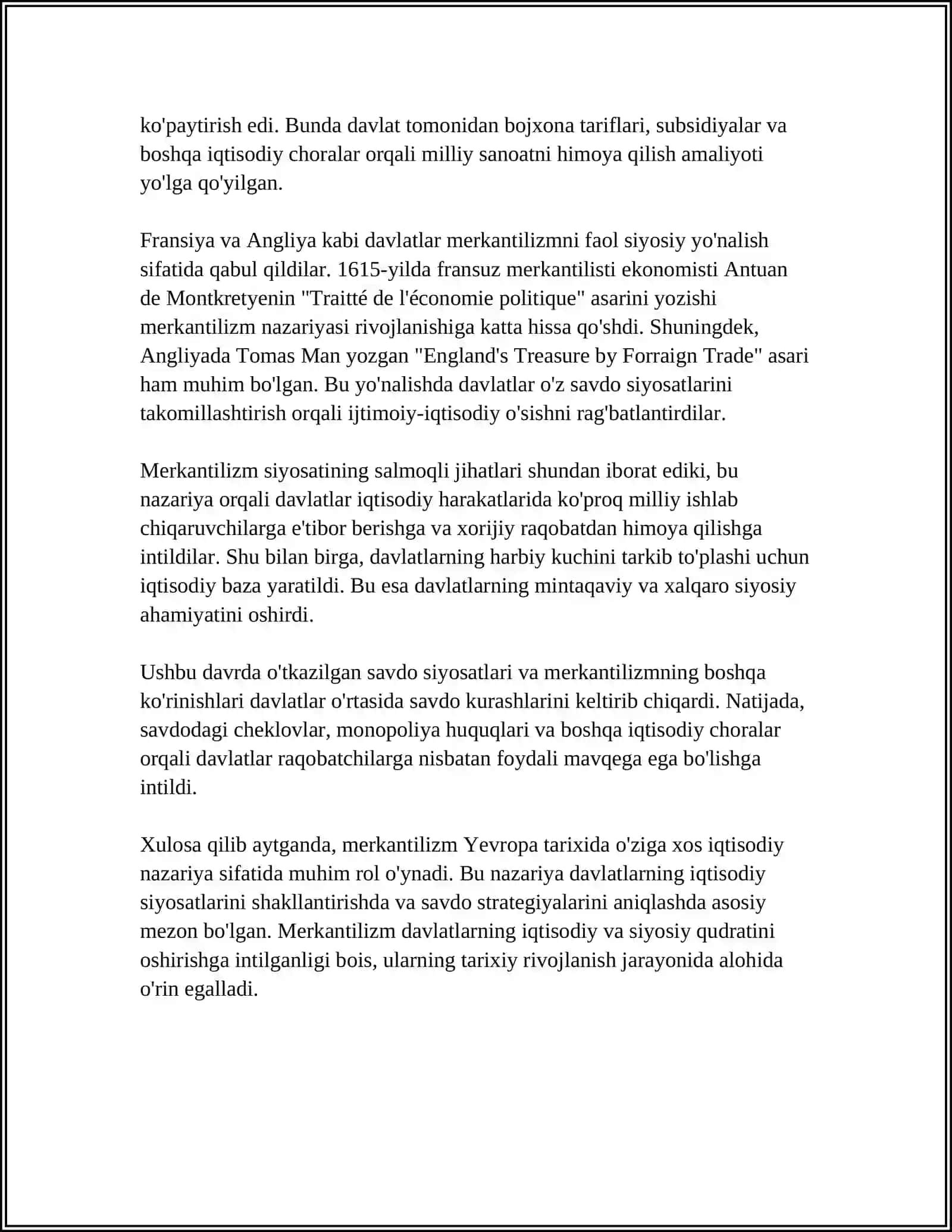 YEVROPADA MERKANTILIZM VA KLASSIK IQTISODIY MAKTABNING VUJUDGA KELISHI 4