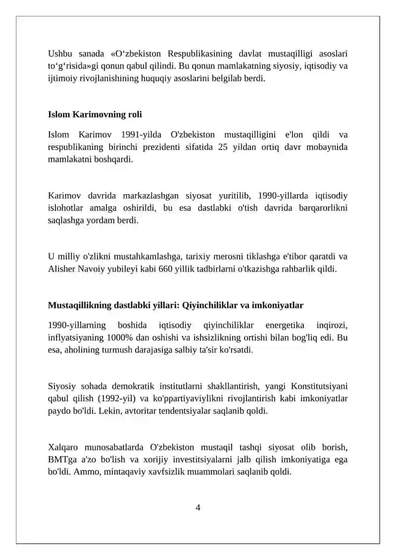 Oʻzbekiston respublikasi mustaqilligi 4