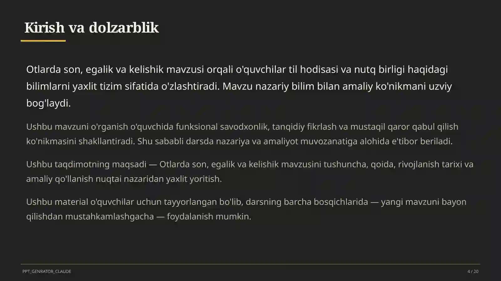 Otlarda son, egalik va kelishik (6-sinf) 4