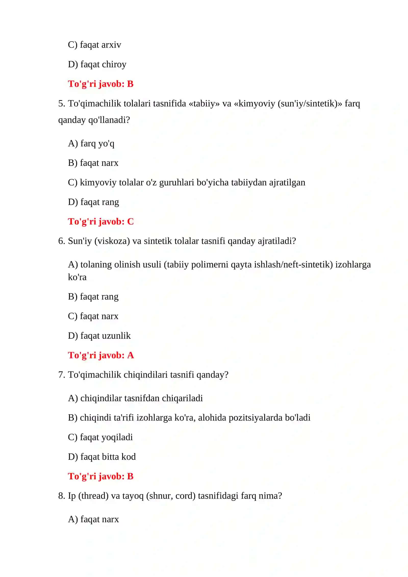TIF TN BO'YICHA 100 TA TEST 4