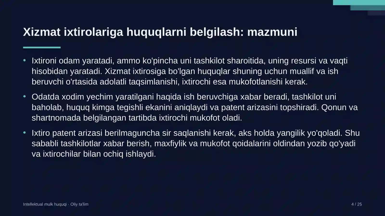 INTELLEKTUAL MULK HUQUQI · OLIY TA'LIM 4