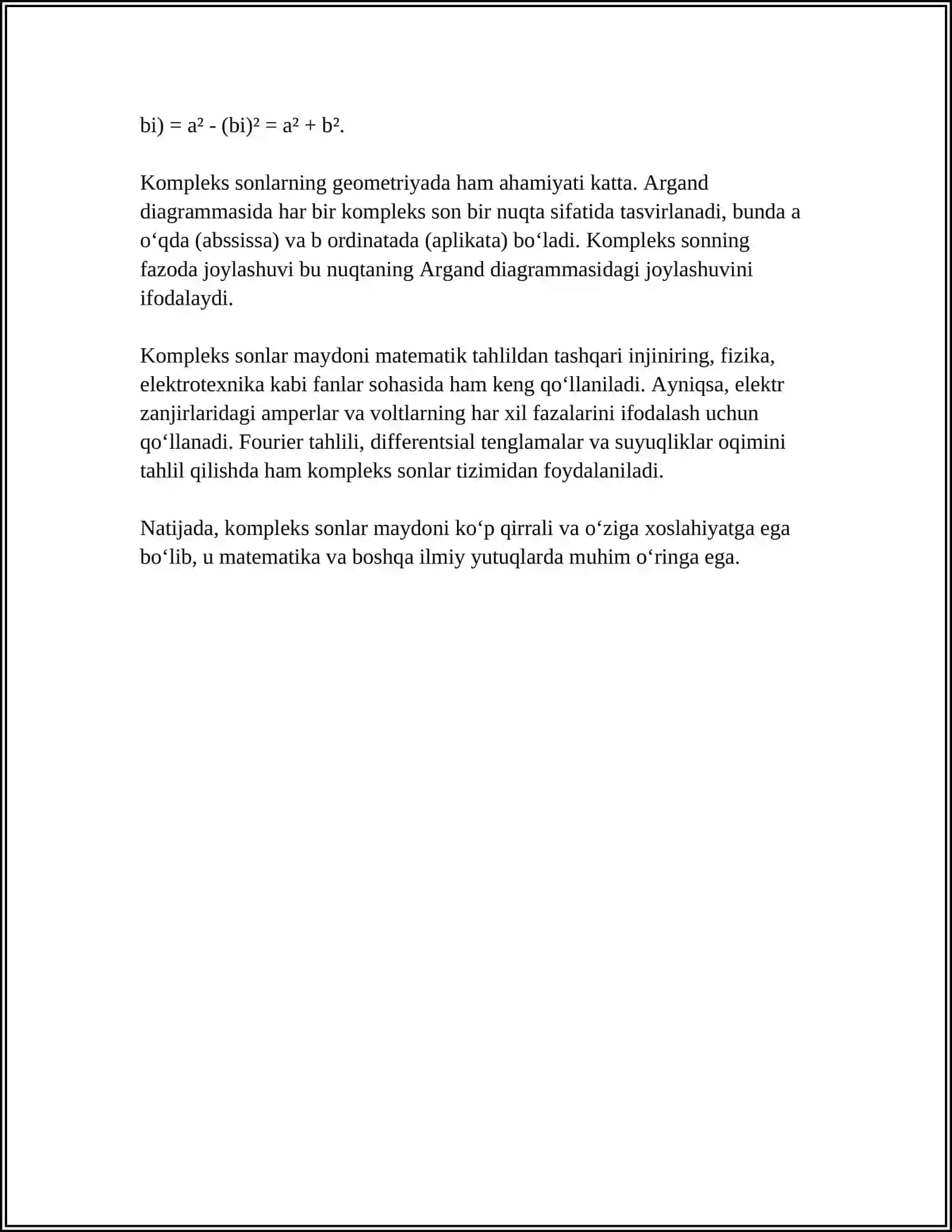 Kompleks sonlar maydoni ustida berilgan fazodagi kvadratik formalar va ularning kanonik shakllari 4