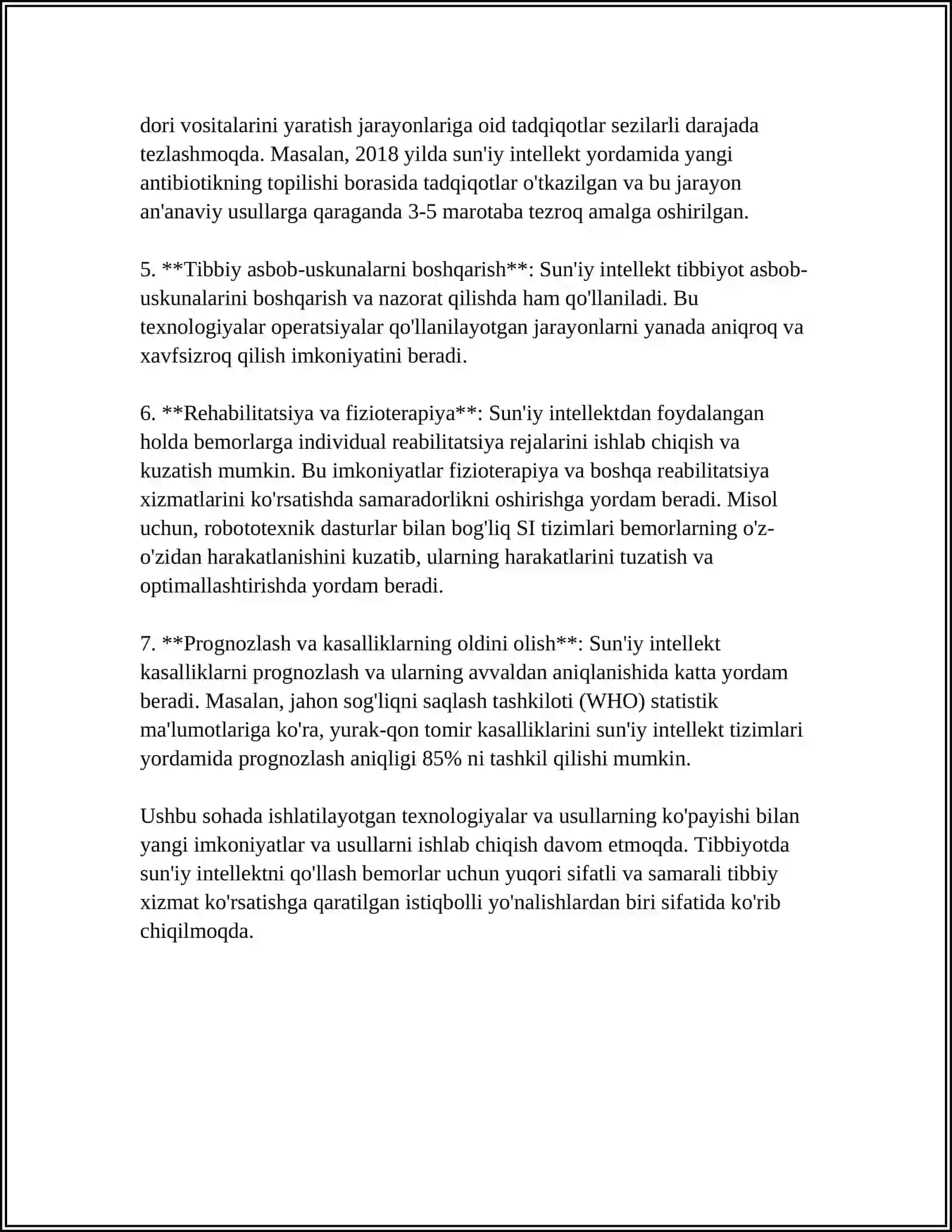 TIBBIYOTDA ISHCHI OʻRINLARINI AVTOMATLASHTIRISHDA VA TIBBIY MASALALARNI YECHISHDA AXBOROT TEXNOLOGIYALARI. DASTURIY TAʼMINOT 4