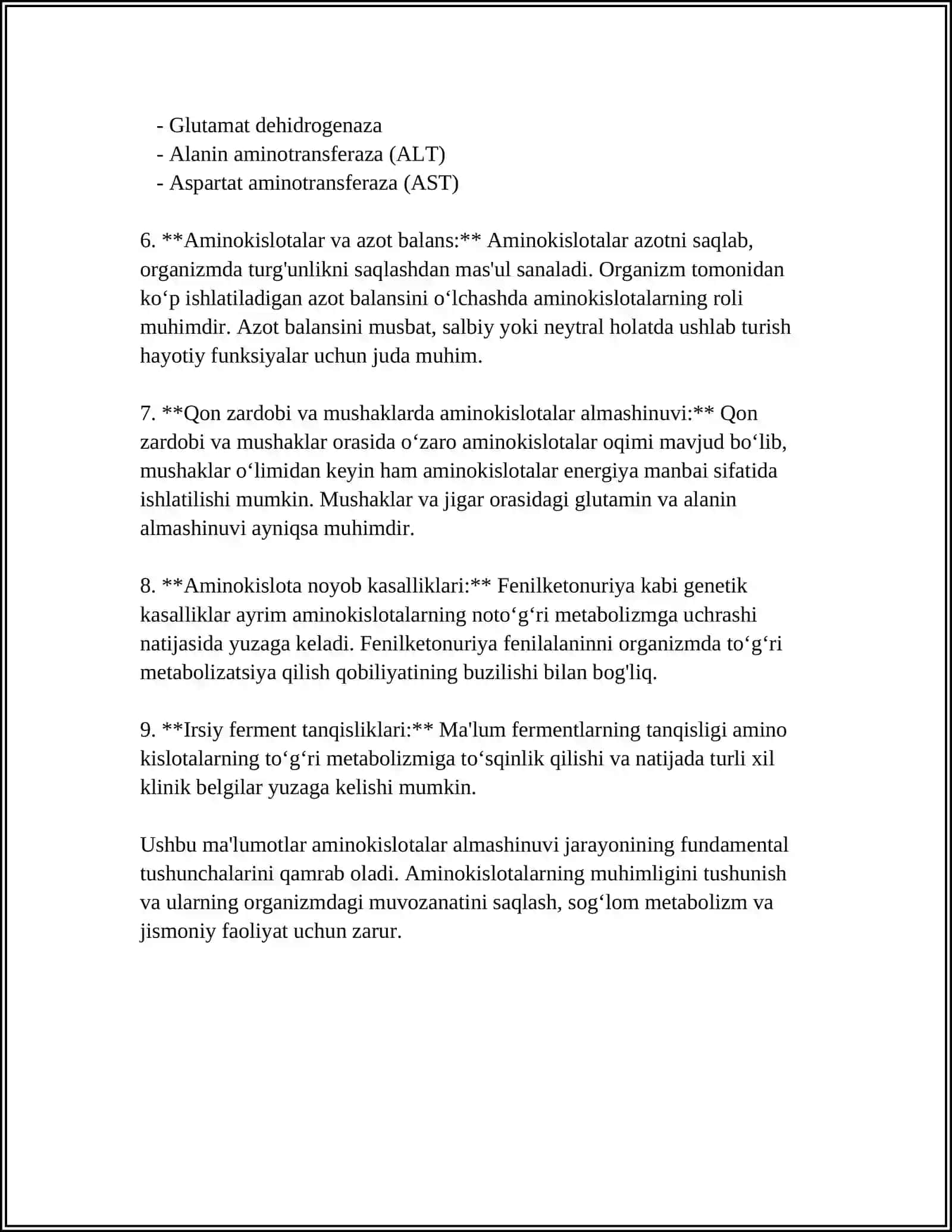 AMINOKISLOTALAR ALMASHINUVINING TUG' MA KASALLIKLARI 4