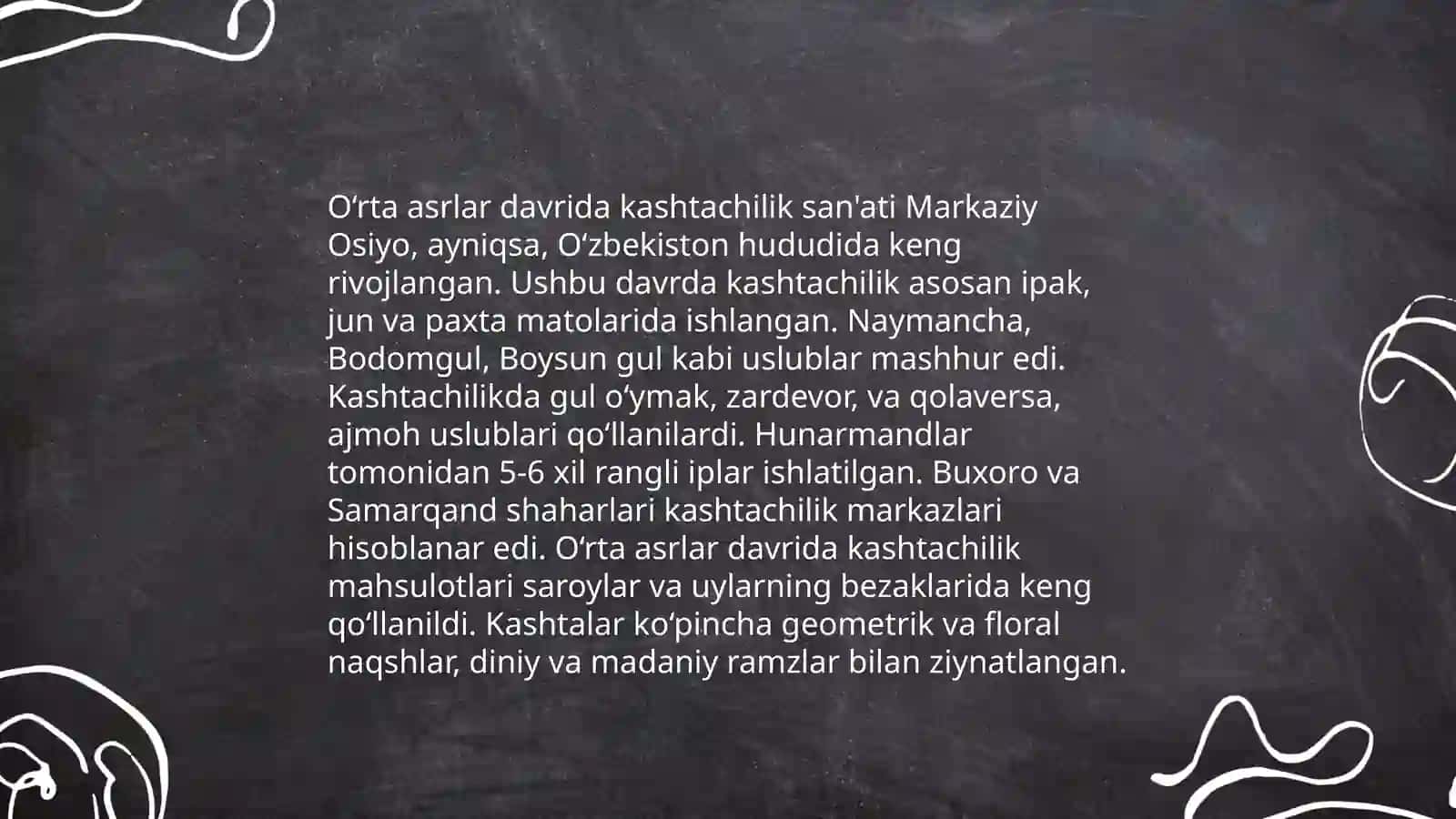 Xalq hunarmandchiligi texnologiyasi. Kashtachilik tarixi haqida ma'lumot 4