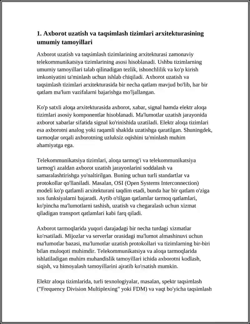 AXBOROT UZATISH VA TAQSIMLASH TIZIMLARI ARXITEKTURASI 4
