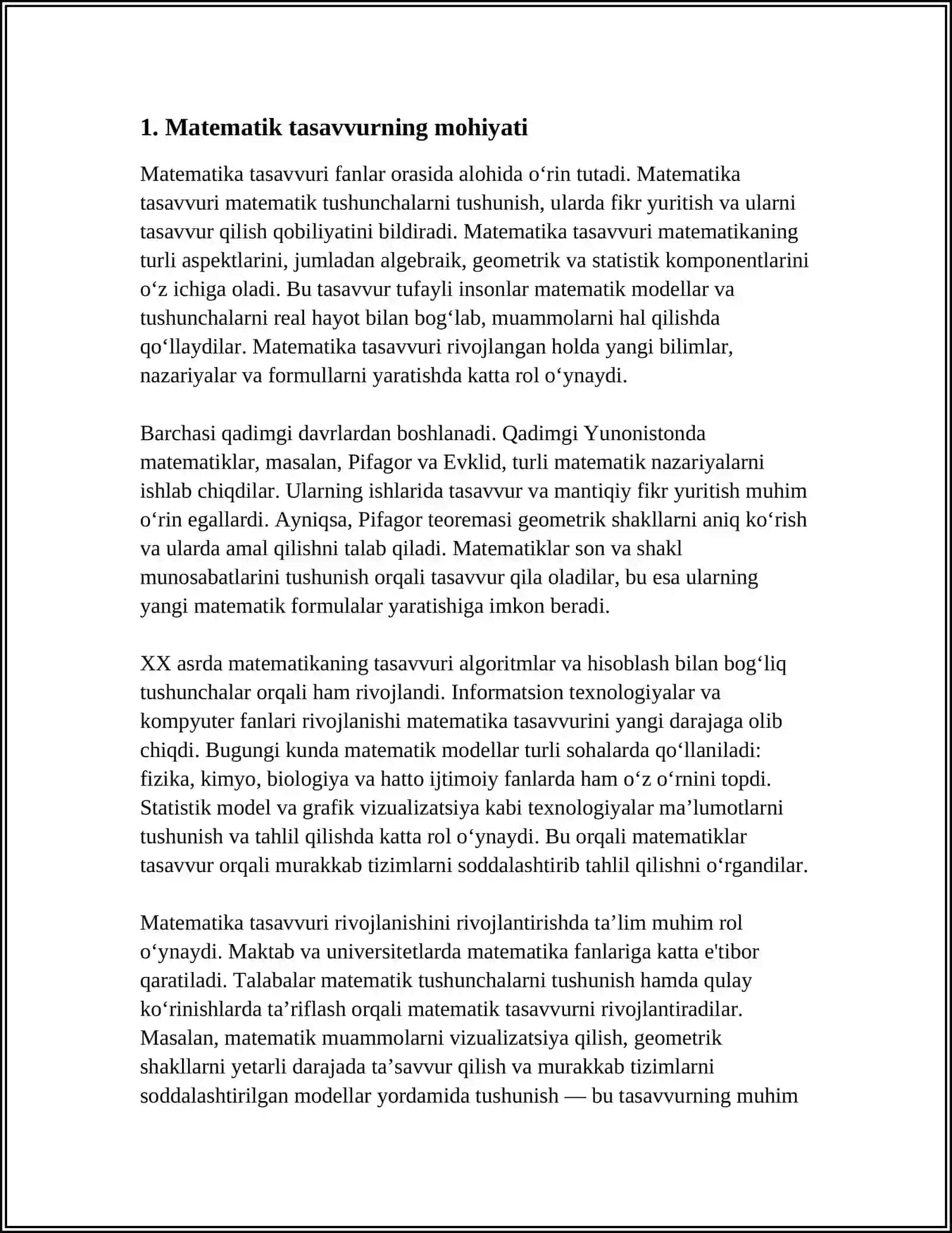 MATEMATIK TASAVVURLARNI SHAKLLANTIRISH NAZARIYASI VA TEXNOLOGIYALARI FANINING NAZARIY ASOSLARI 4