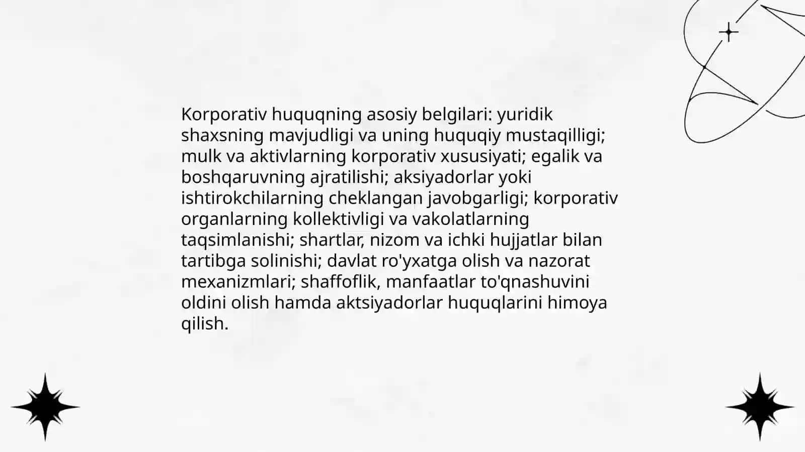 Korporativ huquq tushunchasi va uning belgilari 4