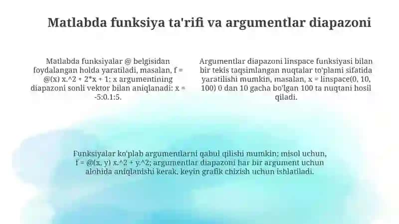 Texnik tizimlarda axborot texnologiyalari fanidan Matlab dasturida funksiyaning grafigini yaratish 4