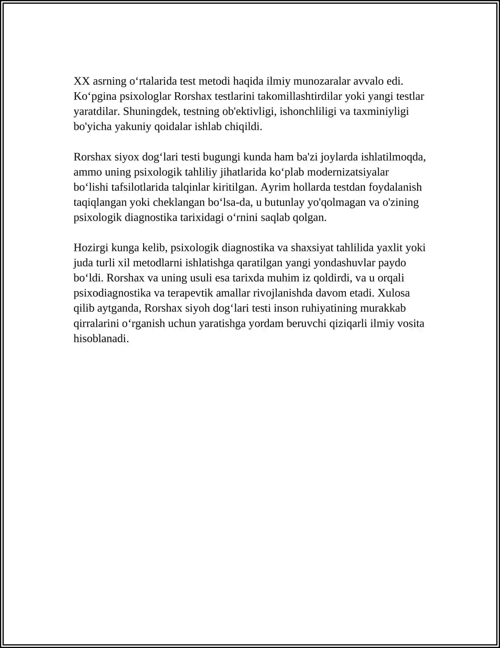 RORSHAXNING «SIYOX DOG‘LARI» VA G.MYURREYNING «TAT» METODIKASI ORASIDAGI G‘OYAVIY O‘XSHASHLIKLAR YUZASIDAN TAHLIL YOZISH 4